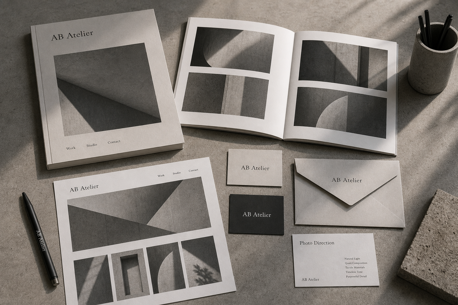 AB Atelier studio stationery portfolio