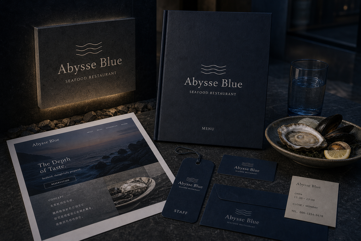 Abysse Blue menu uniform sign