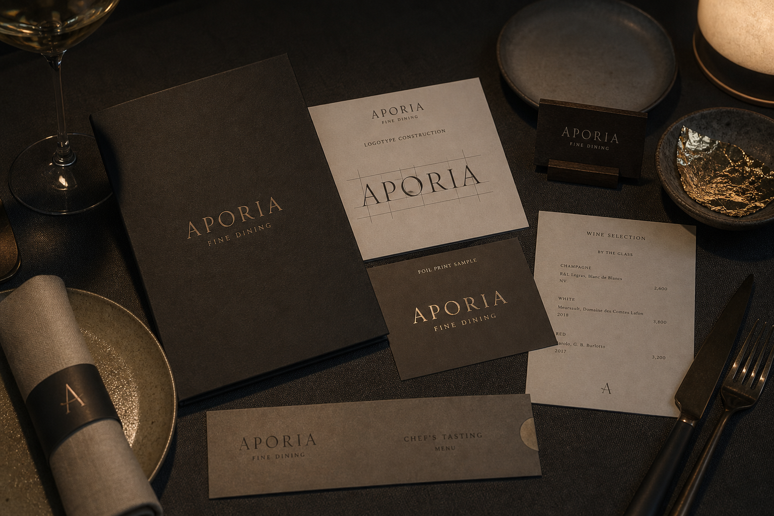 Aporia Fine Dining 03 dining still life logotype