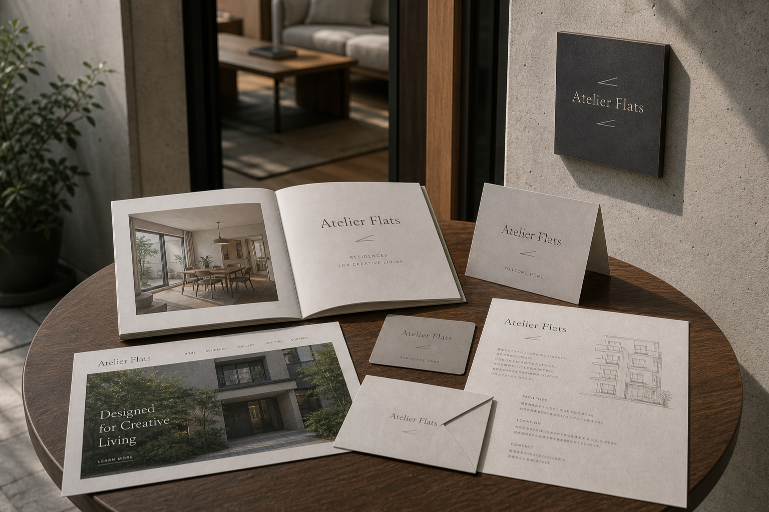Atelier Flats brochure stationery sign