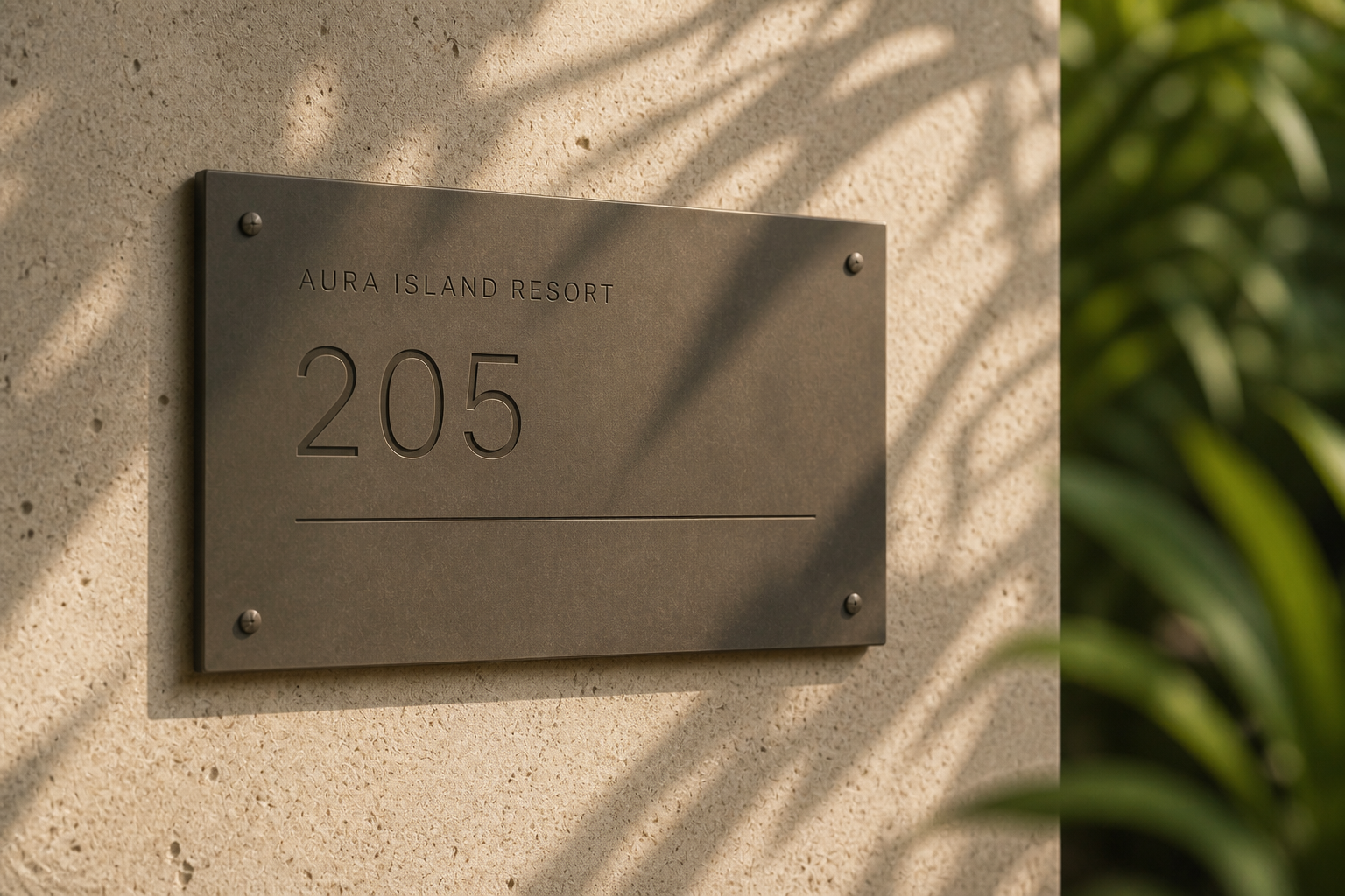 Aura Island Resort 06 room plaque material closeup