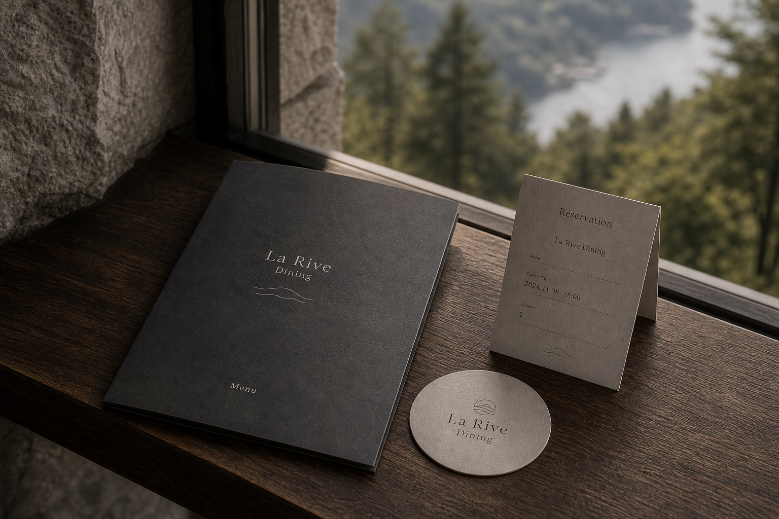 La Rive Dining 08 menu coaster card system