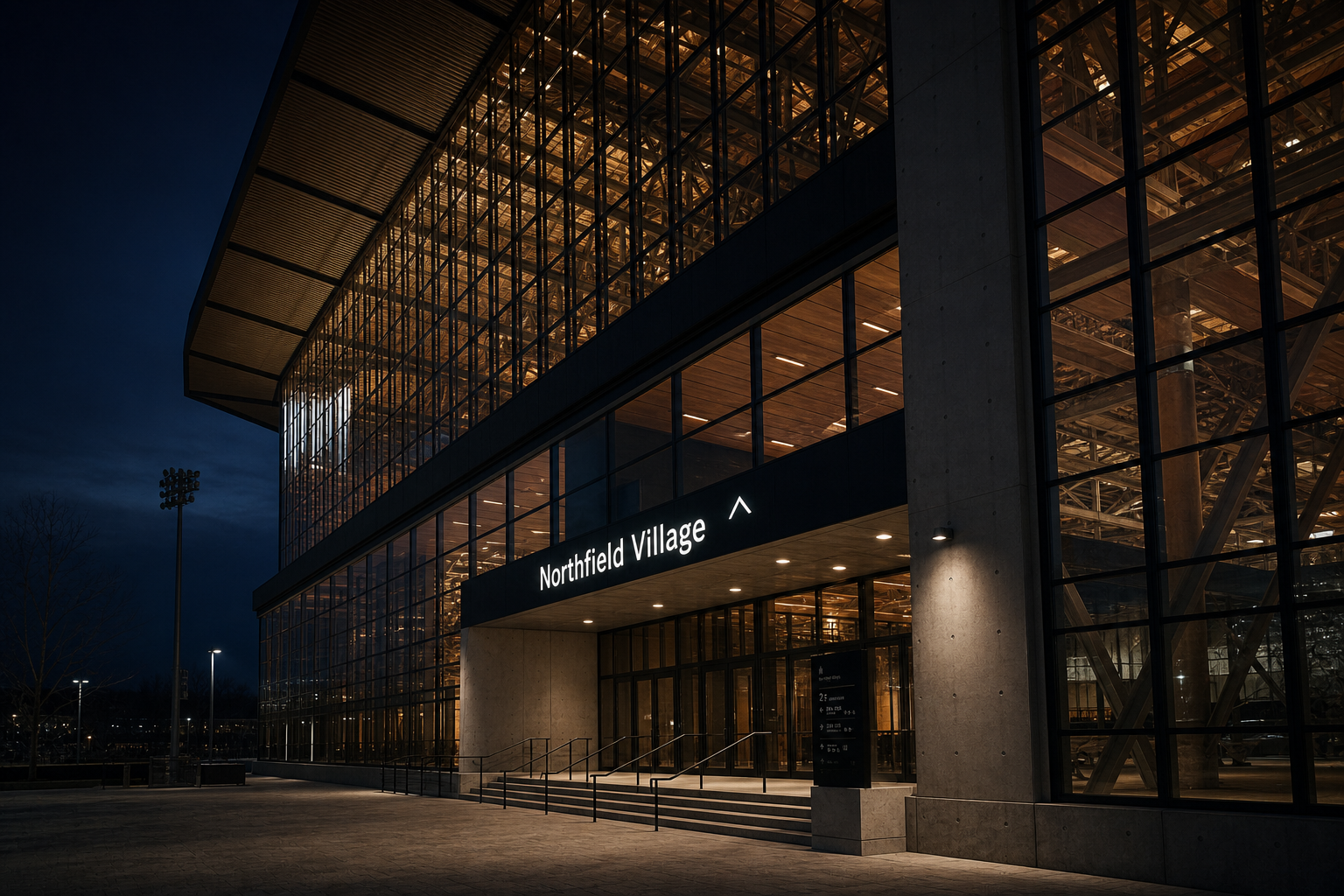 Northfield Village night exterior facade