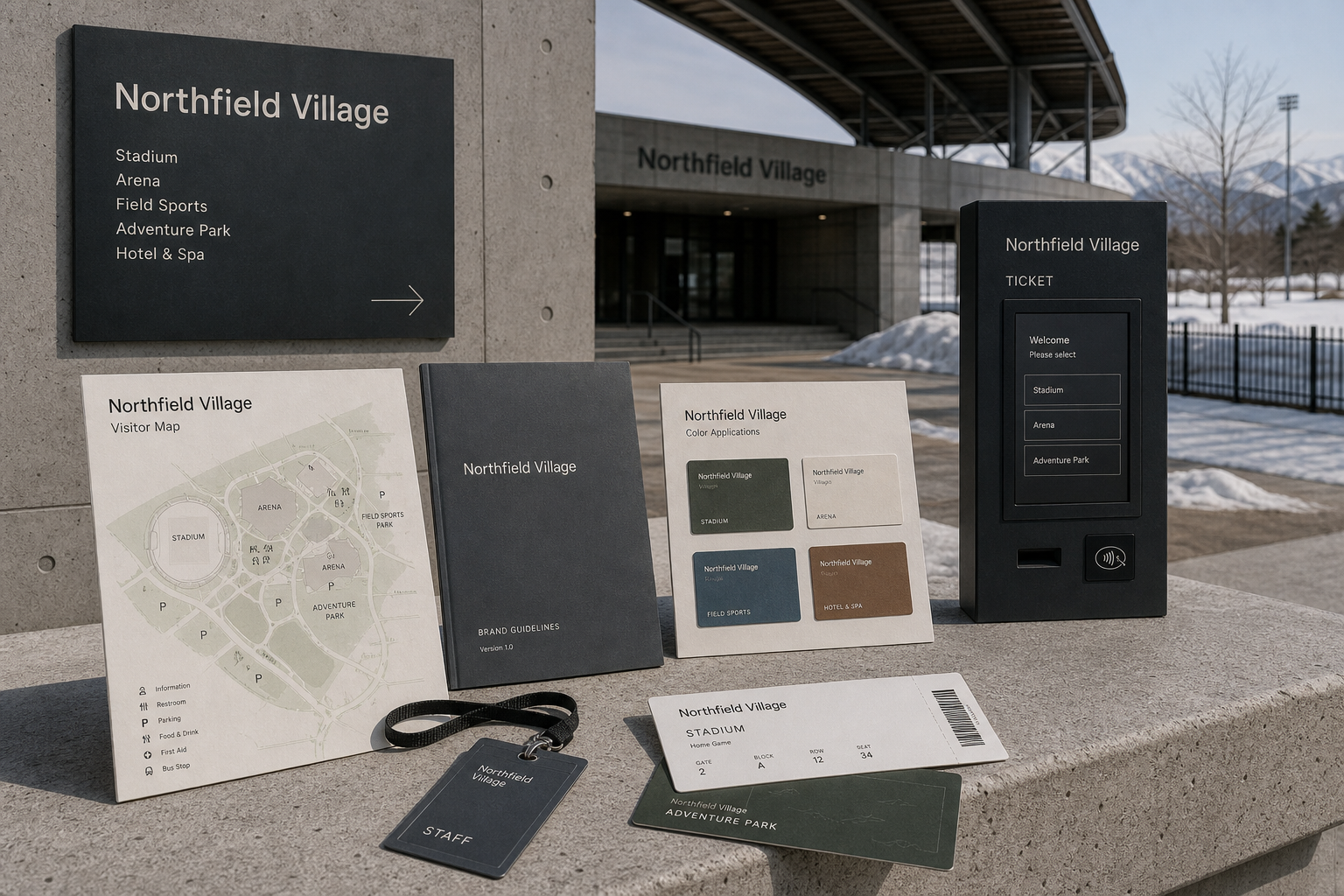 Northfield Village signage ticket and map