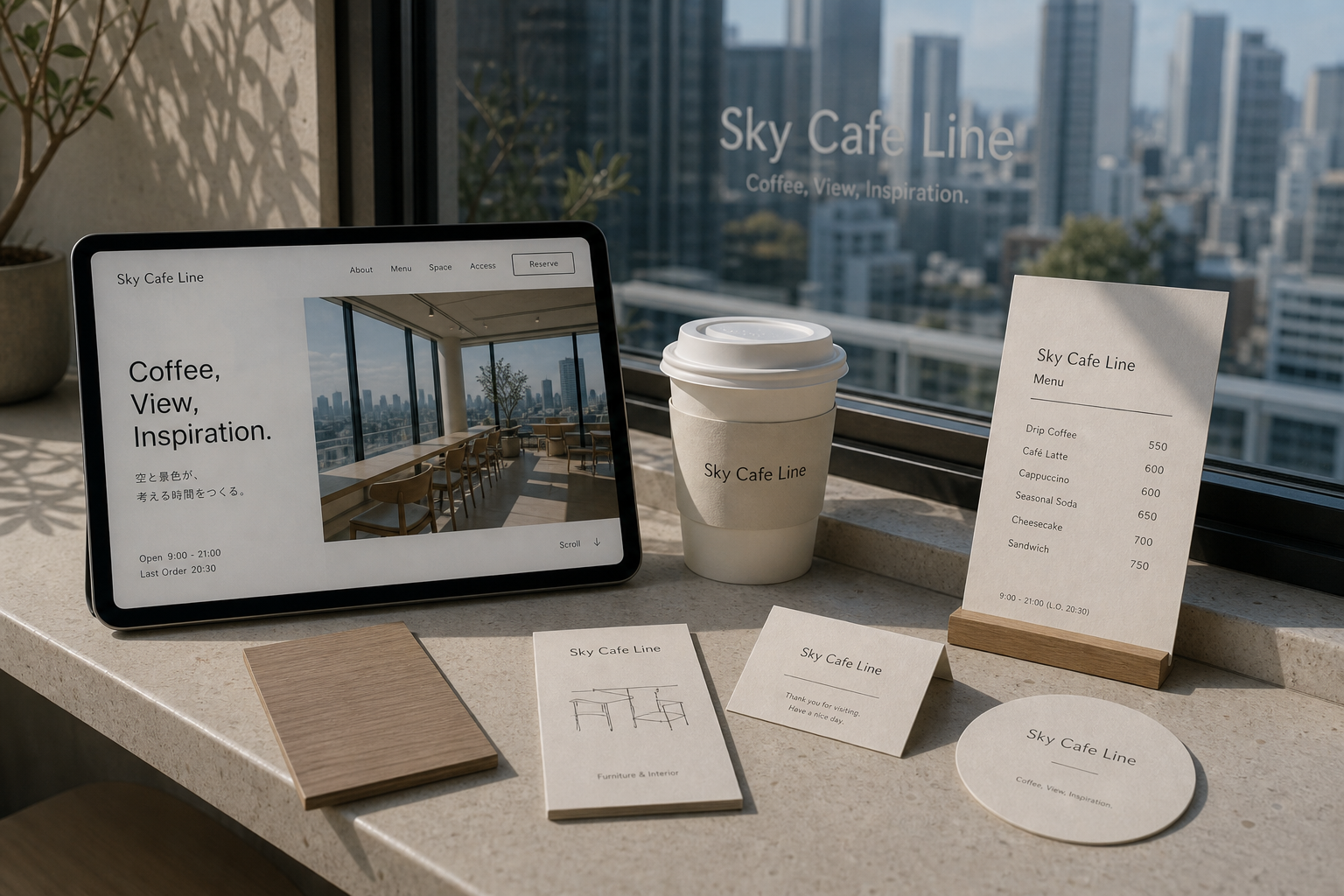 Sky Cafe Line 03 window view brand collateral