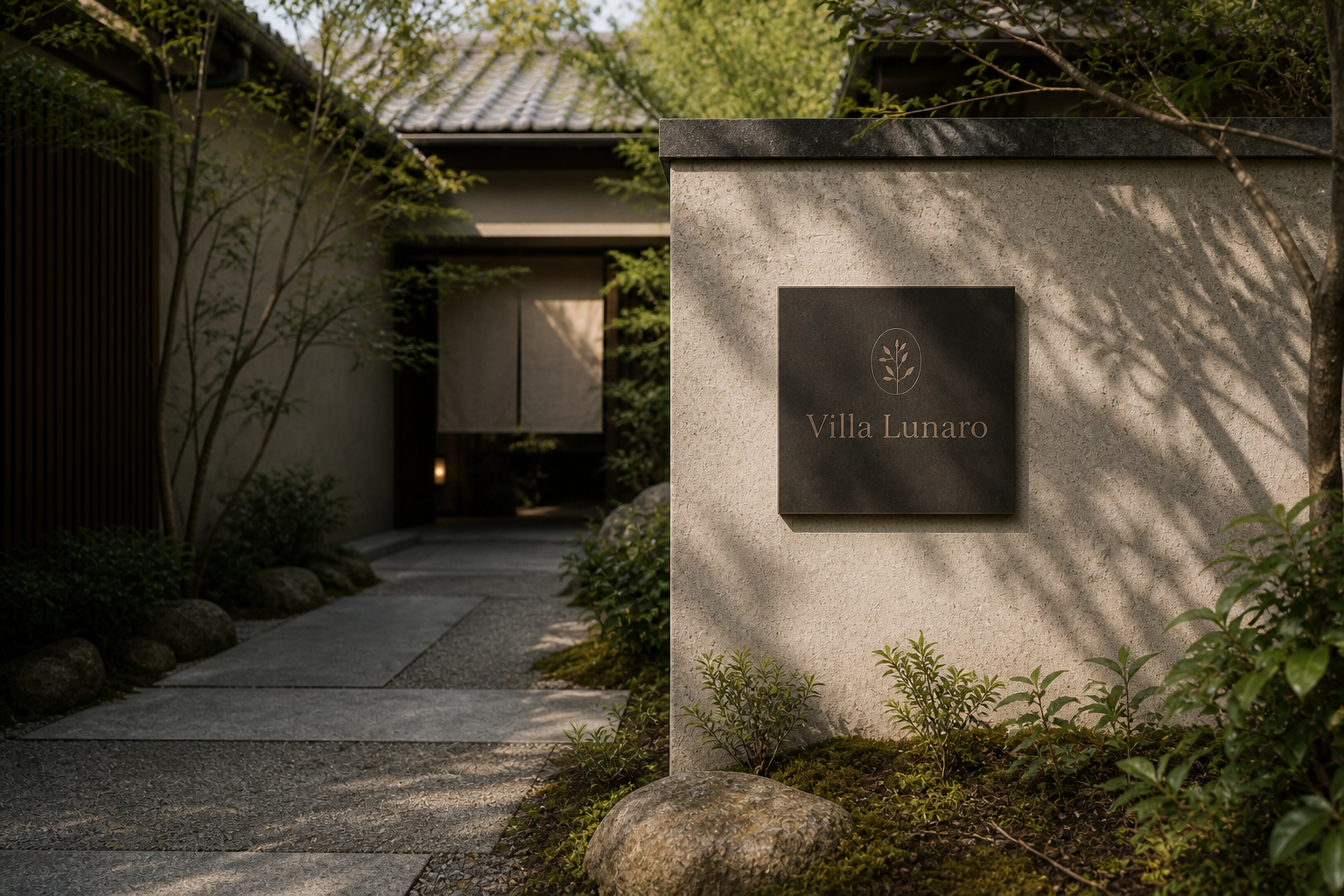 Villa Lunaro 05 arrival courtyard sign wide